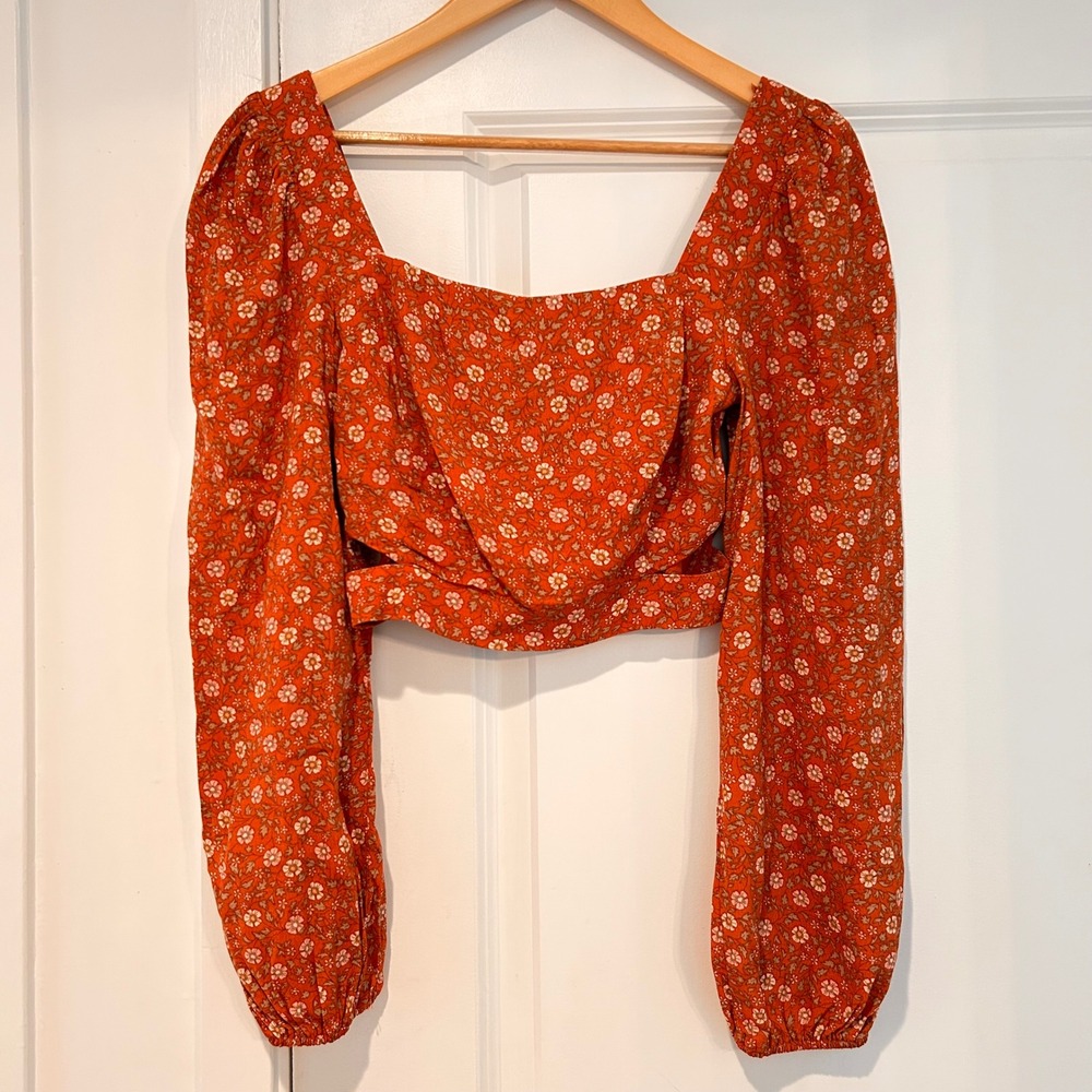 Elodie Floral Puff Sleeve Crop Top Coquette Women's‎ Small Romantic Cottagecore